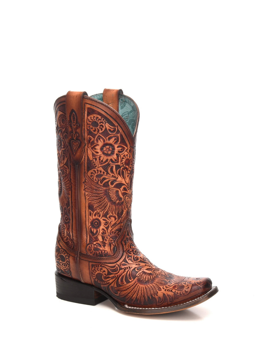 C3364 Corral Women's Cognac Heart & Wings Tooled Boot