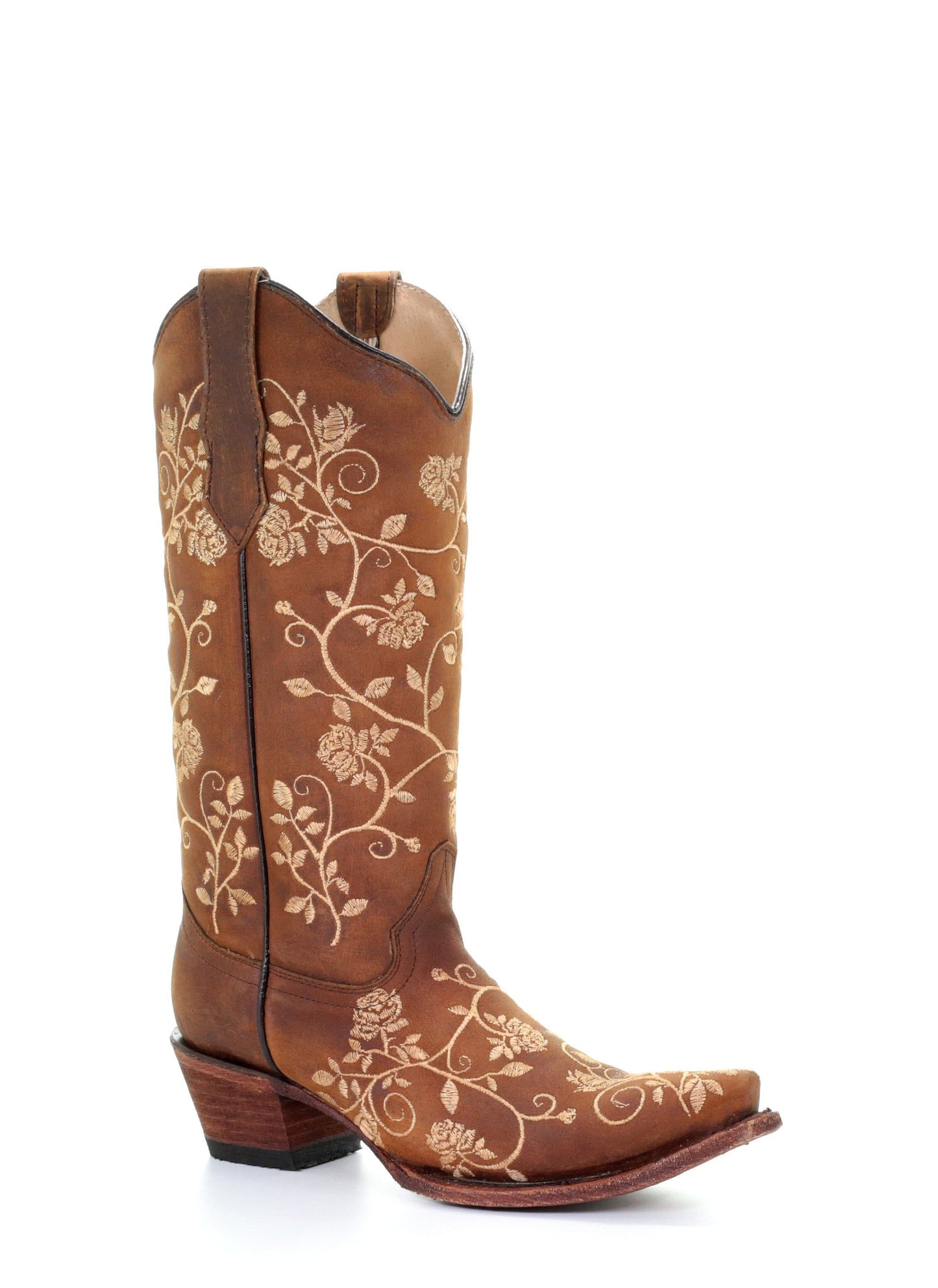 L5443 Circle G by Corral Boots Women's Straw Floral Embroidery Snip Toe Boot