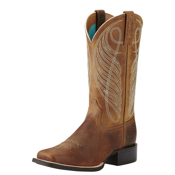 10018528 Ariat Women's Round Up Wide Square Toe POWDER BROWN Western Boot