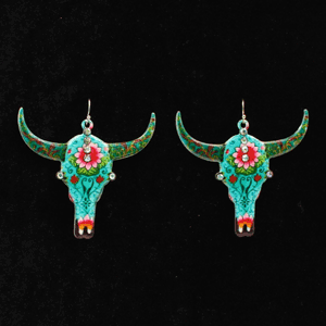 30949 Blazin Roxx Cow Skull Floral Earrings
