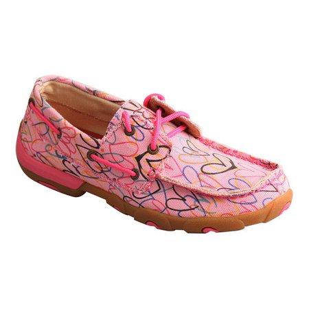 WDM0082 Twisted X Women's Pink Hearts Driving Moc Casual Shoe