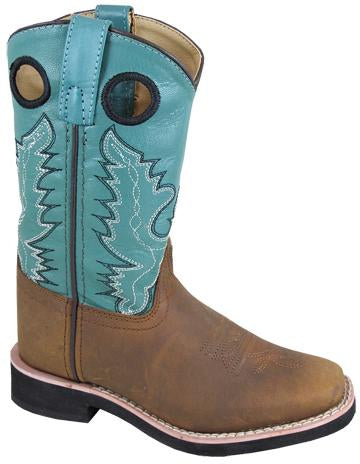 3524 Smoky Mountain Boots Kid's PEUBLO Boot Brown Oiled Distress/Turquoise