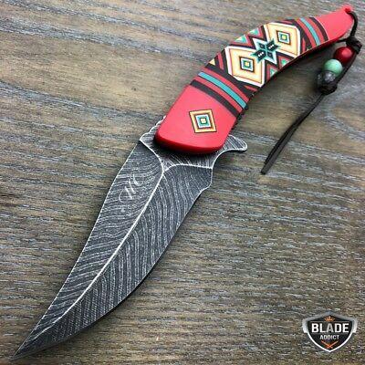 MC-A023RD Western Fashion Feather Blade Red Aztec Knife