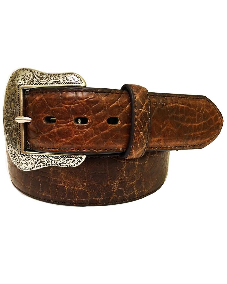 9125500 DAN POST Men's Cognac Crocodile Print Leather Belt
