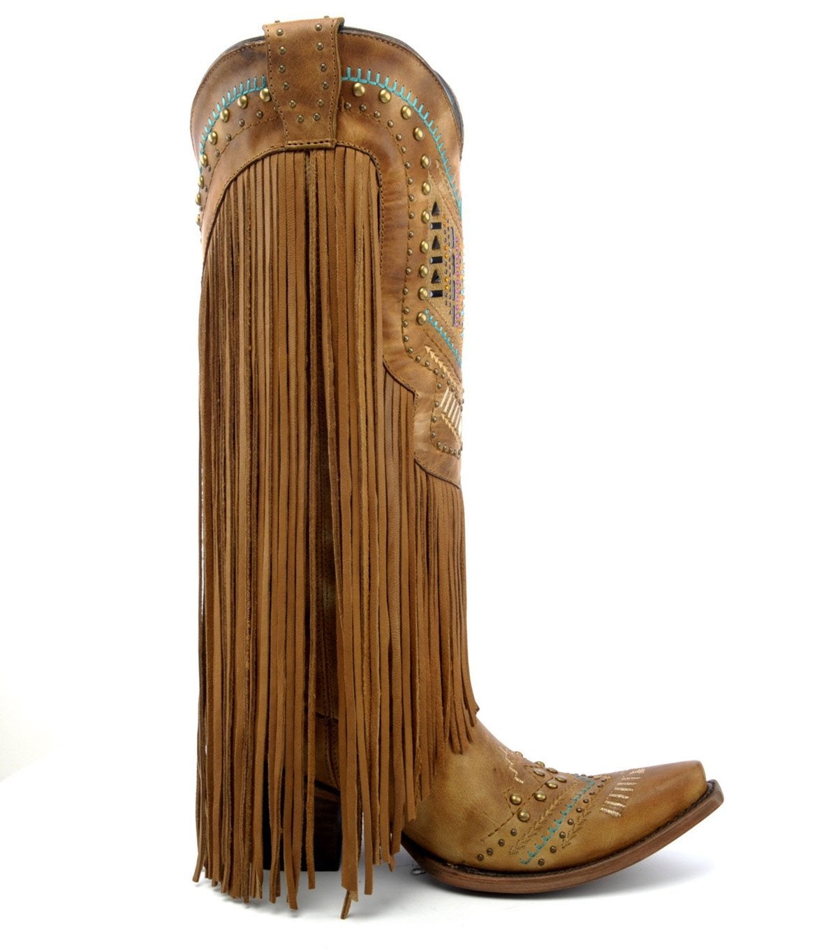 C2910 Corral Women's Tan/Multicolor Crystal Pattern and Fringe Boots