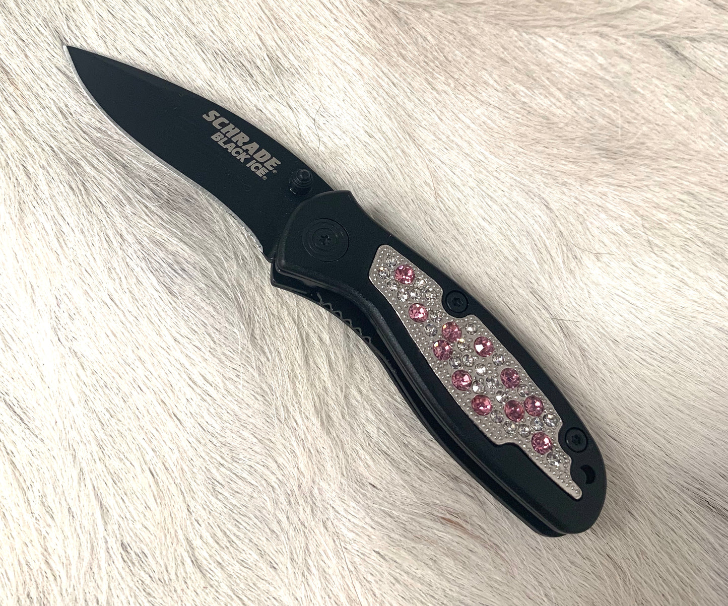 SCBLINGSP Western Fashion Pink Rhinestone Black Steel Knife