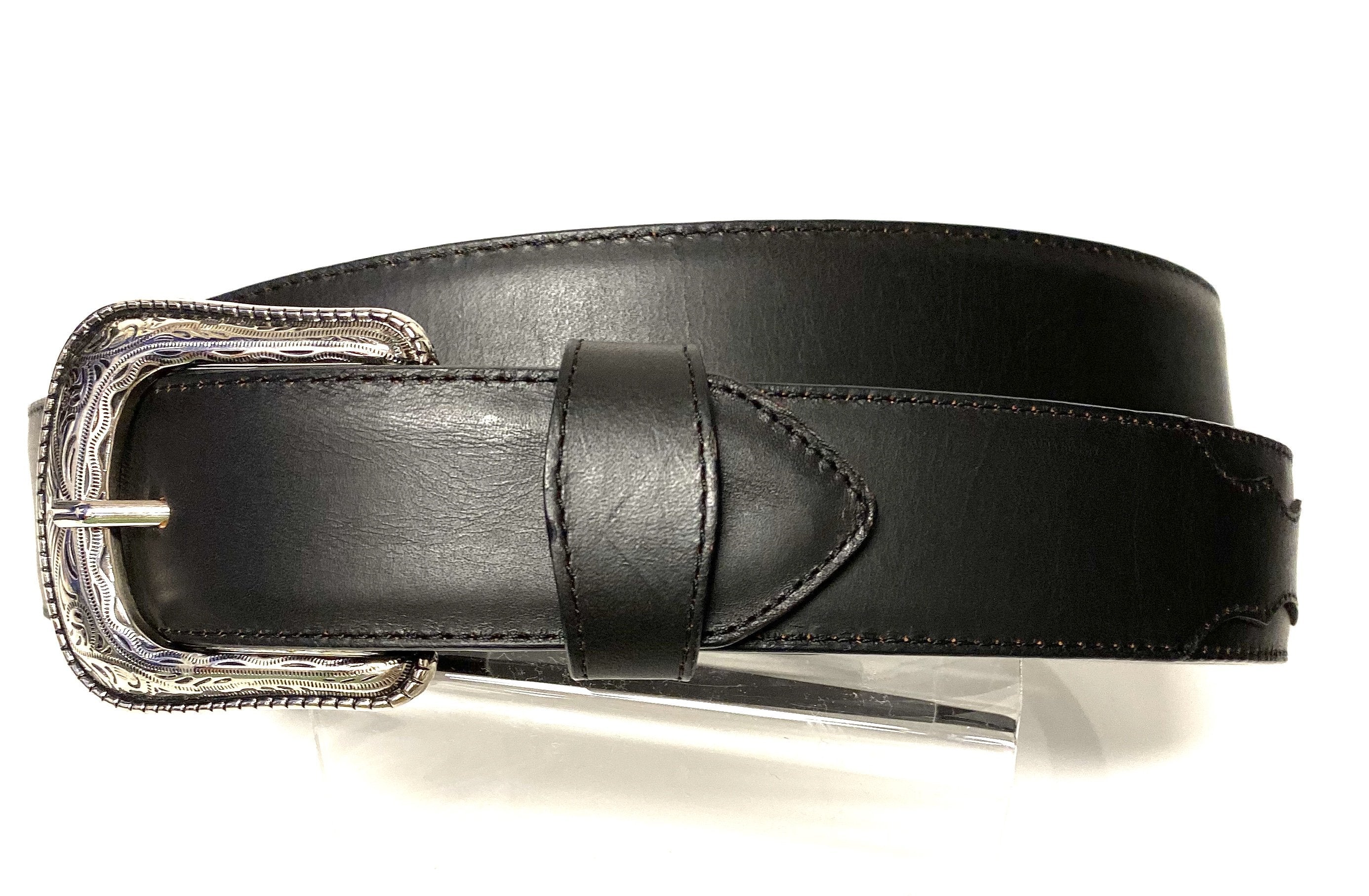 Vintage Leather Belt - Black with Brown Wash 26 US / 36 EU