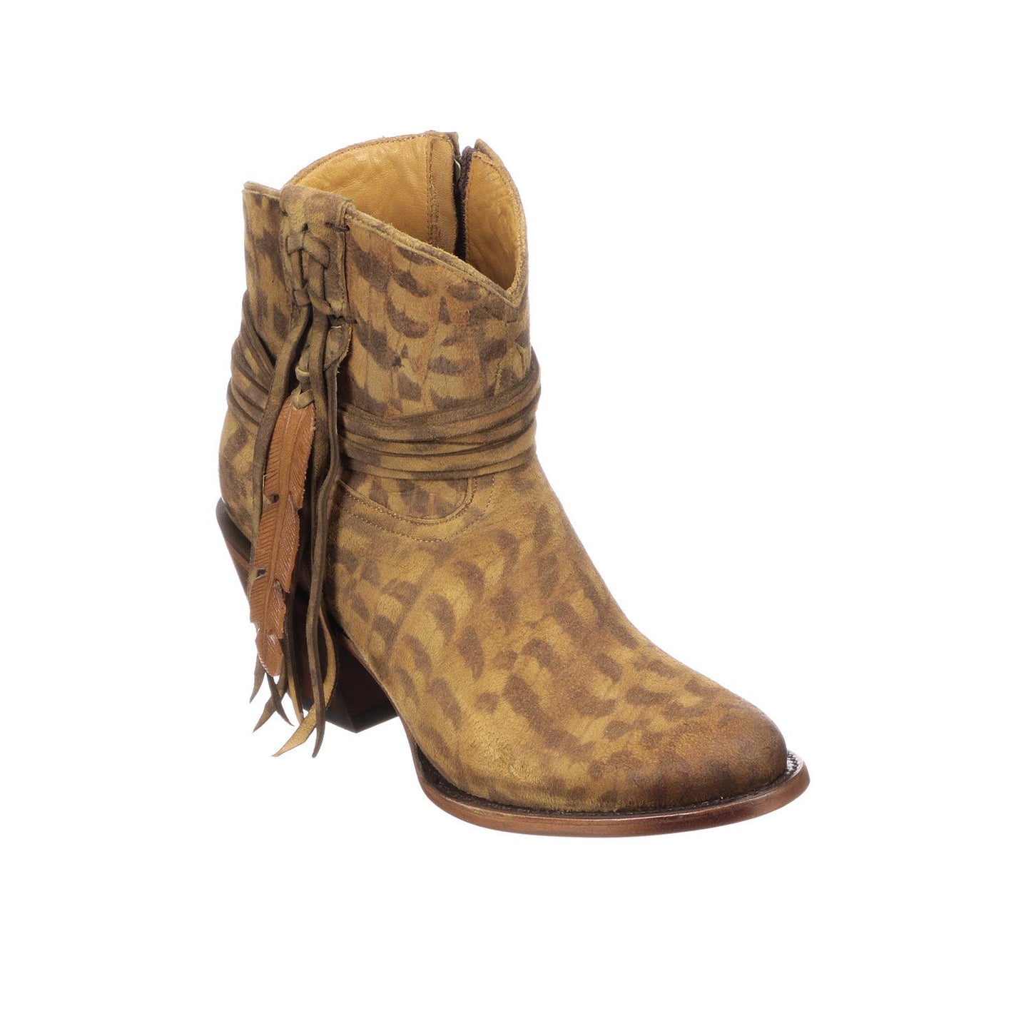 M6002 Lucchese Bootmaker Women's ROBYN Tan Printed Fringe Bootie ...