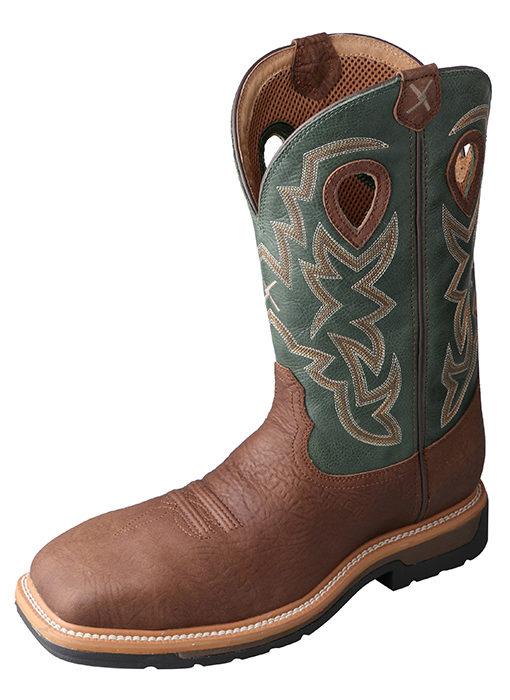 MLCSW01 Twisted X Cowboy Work Steel Toe 12'' Distressed/Green
