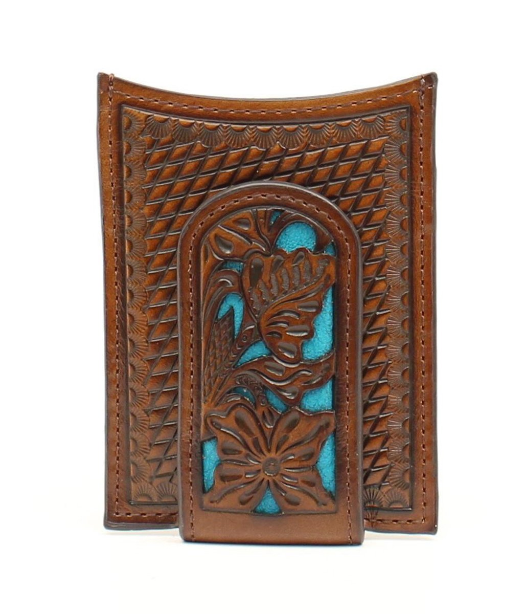 N5426527 Nocona Leather Money Clip Turquoise Inlay