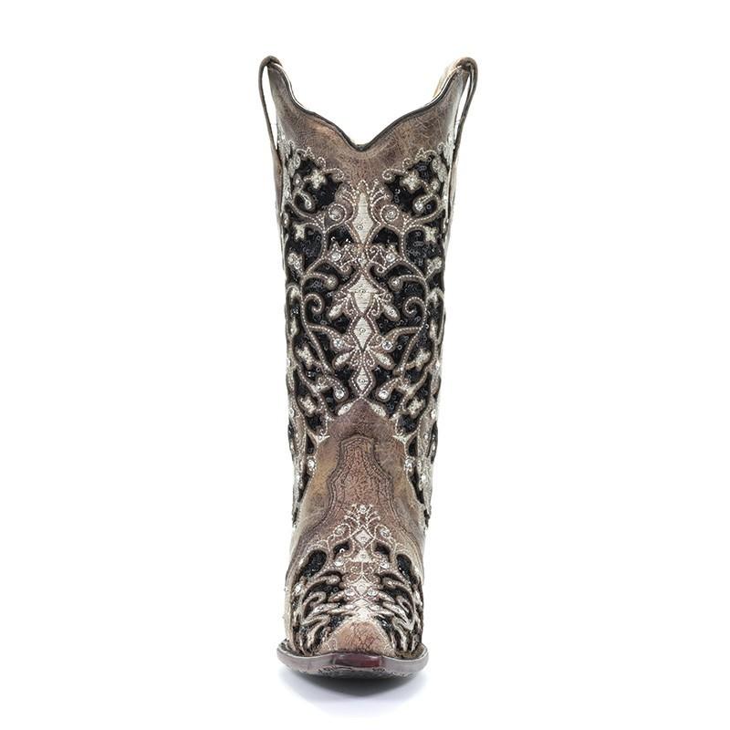 A3569 Corral Women's ASHLEY Brown Inlay / Flowered Embroidery / Studs and Crystals Boot