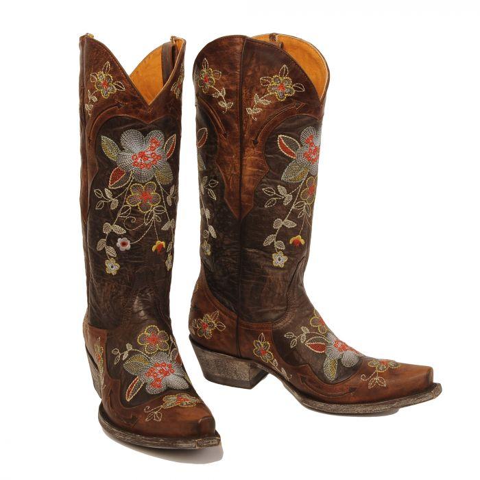 L649-1 Old Gringo Women's BONNIE RF Choc / Brass Floral Embroidery Snip Toe Boot