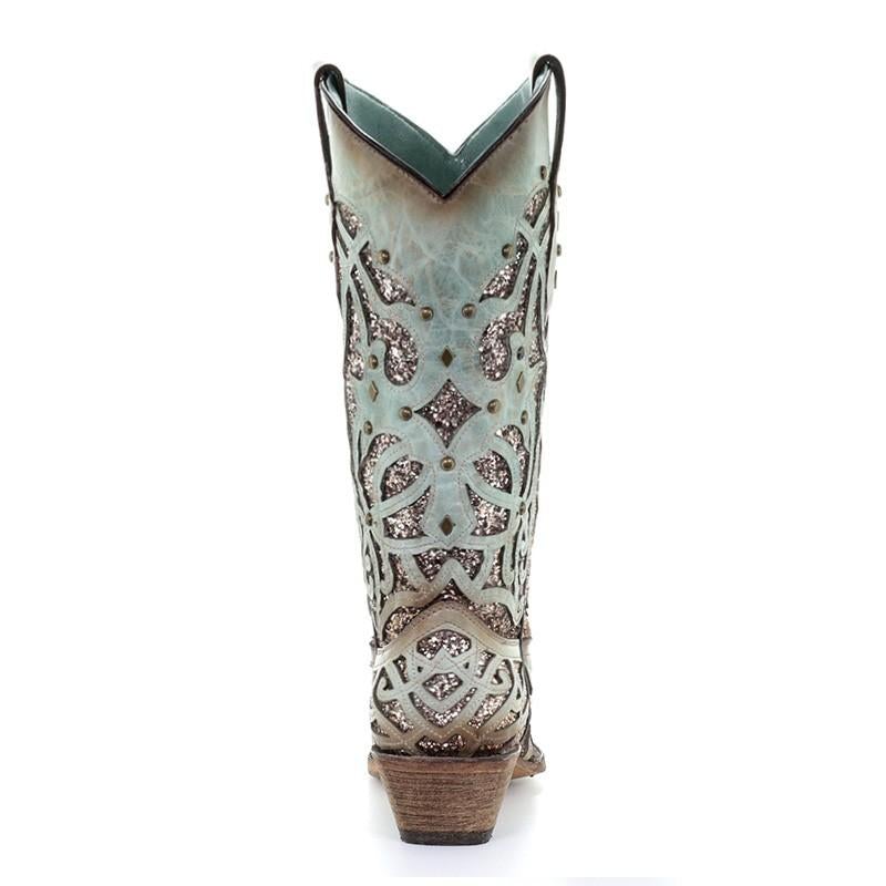 C3332 Corral Women's TURQUOISE LUMINARY Mint Glitter Inlay & Studs Boot