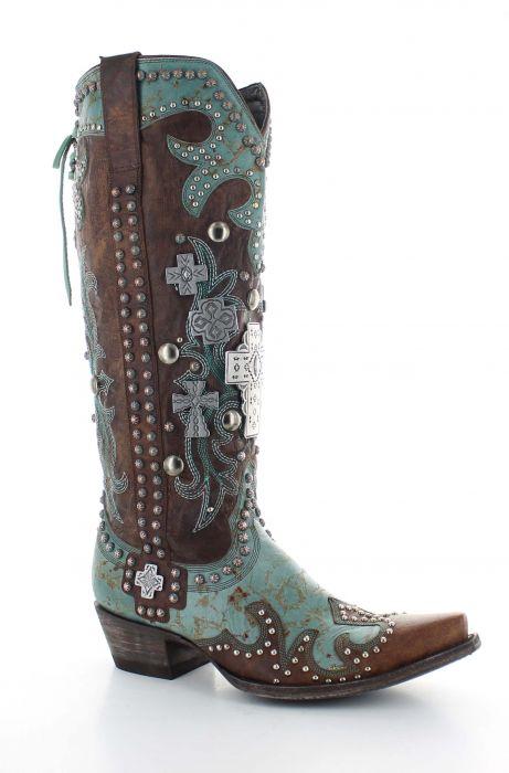 DDL001-1 Double D Ranch by Old Gringo Women's Ammunition Brown/Turquoise Boot