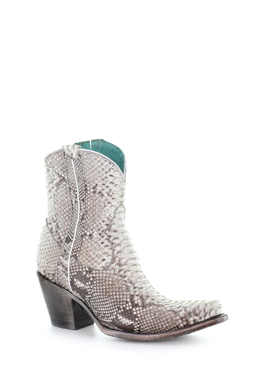 A3791 Corral Boots Women's Python Natural Zipper Ankle Boot Bootie
