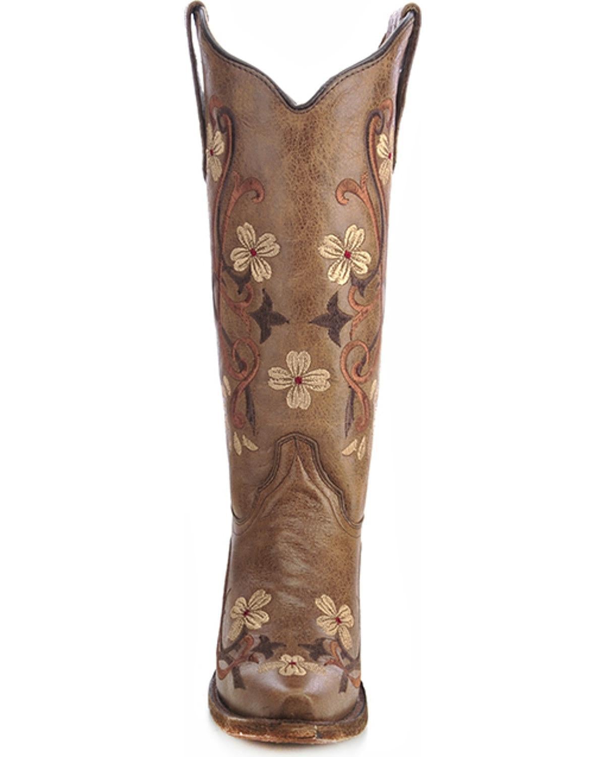 L5176 Circle G Women's Floral Embroidery Brown Snip Toe Boot