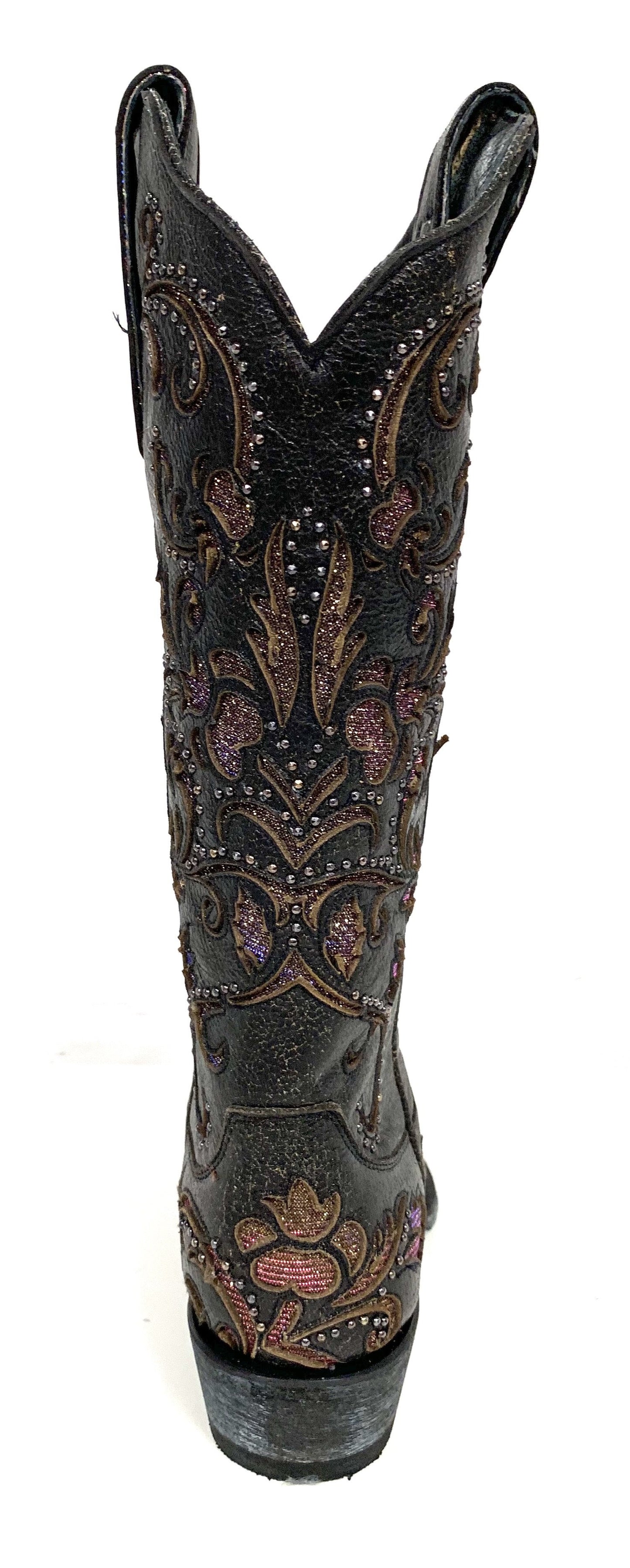 NOL011-2 Old Boot Factory Women's FLORENCE Black Crackle Boot