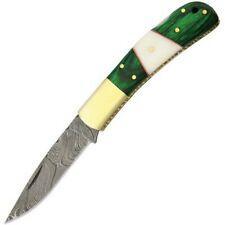 DM-1169 Western Fashion Damascus Emerald Handle Folding Knife
