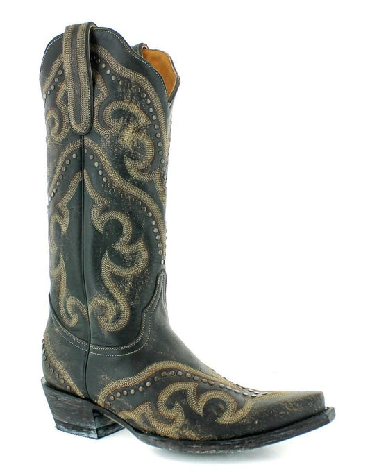 YL349-1 Yippee Ki Ya by Old Gringo Women's SHAY 13” Black with Gold Stitch Snip Toe Boot